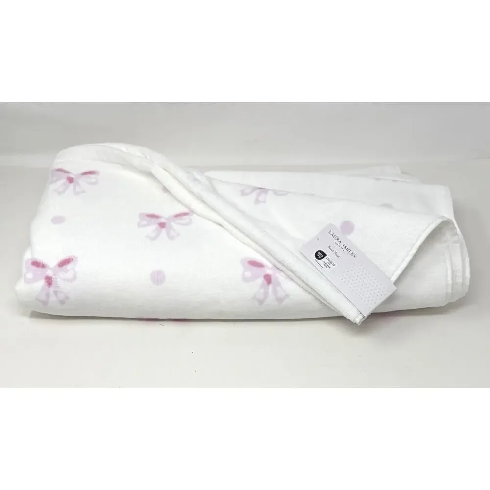Laura Ashley Pink Bows Beach Towel Pink White 36 x 72